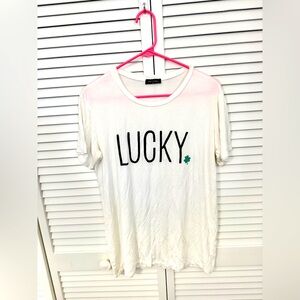 White 'Lucky' Graphic T-Shirt Size L